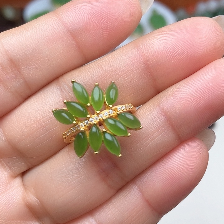 和田玉（碧玉）戒指银S925镶嵌