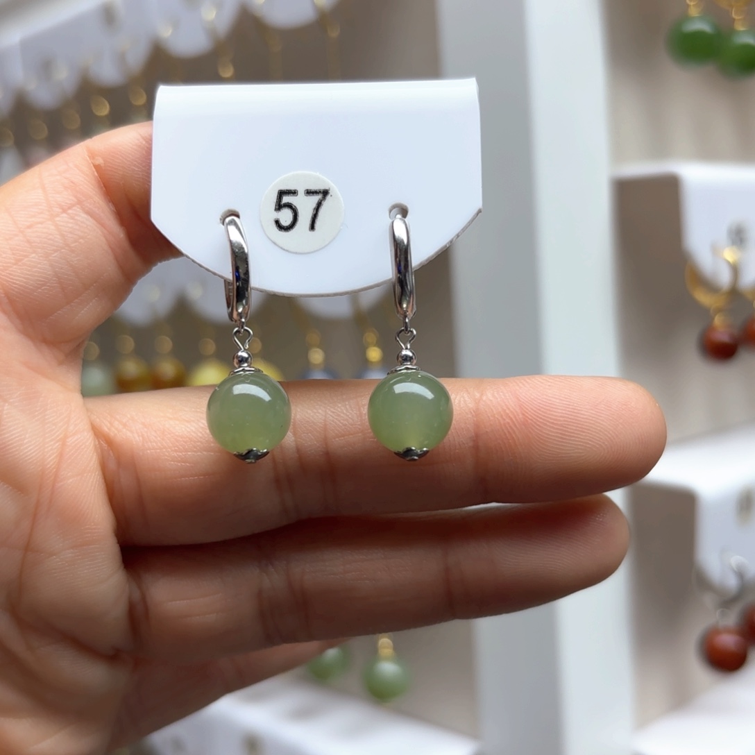 和田玉耳饰银S925镶嵌