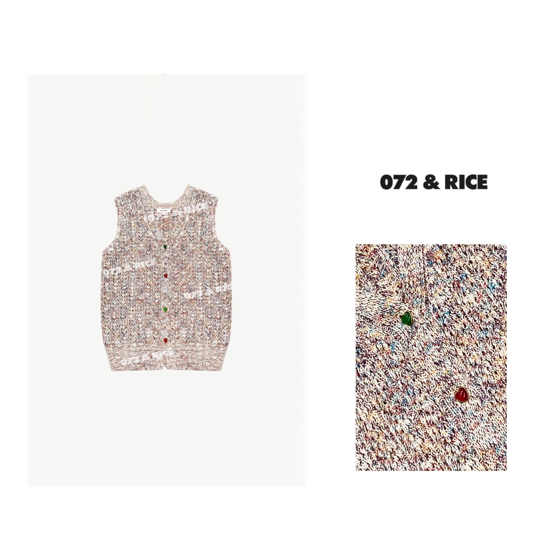 072 & RICE【美拉琪】春夏休闲V领单排扣无袖针织马甲 24JH012*