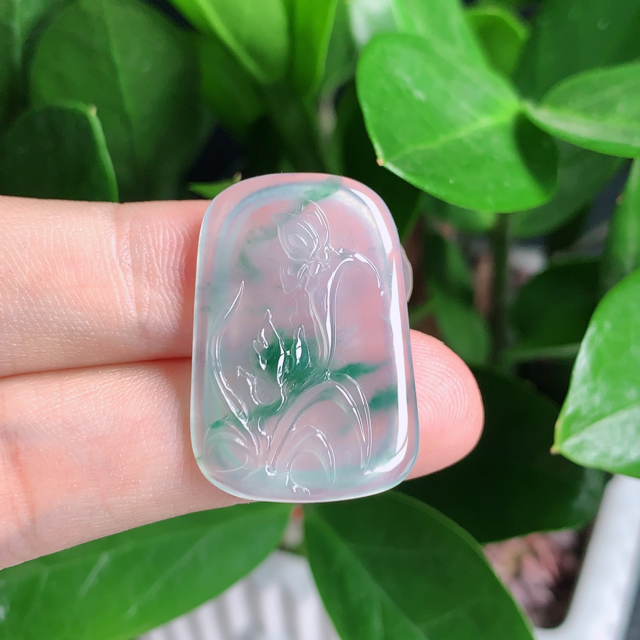 天然翡翠A货，冰种飘花花开富贵 30*21*4.5mm0606