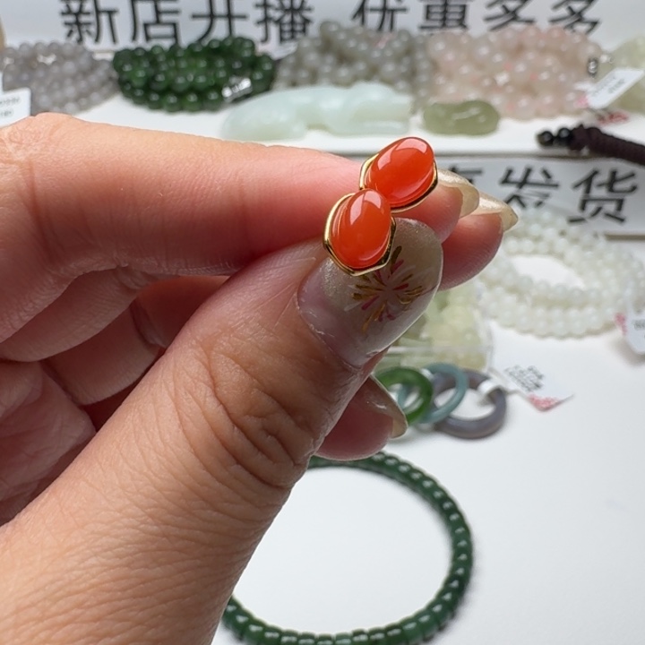 南红玛瑙耳饰银S925镶嵌