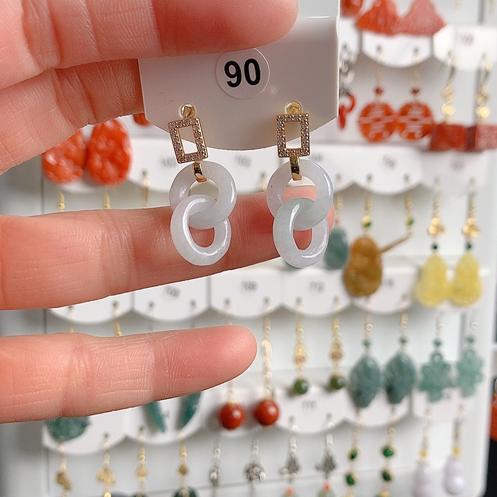翡翠耳饰银S925镶嵌翡翠