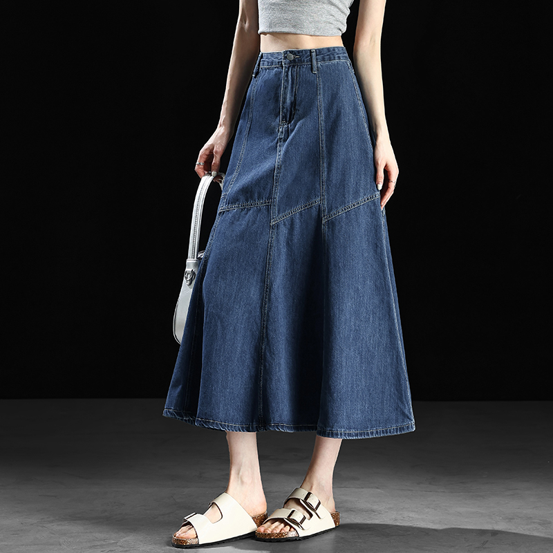 复古鱼尾牛仔半身裙女2026春款遮胯高腰a字中长裙拼接设计感裙子