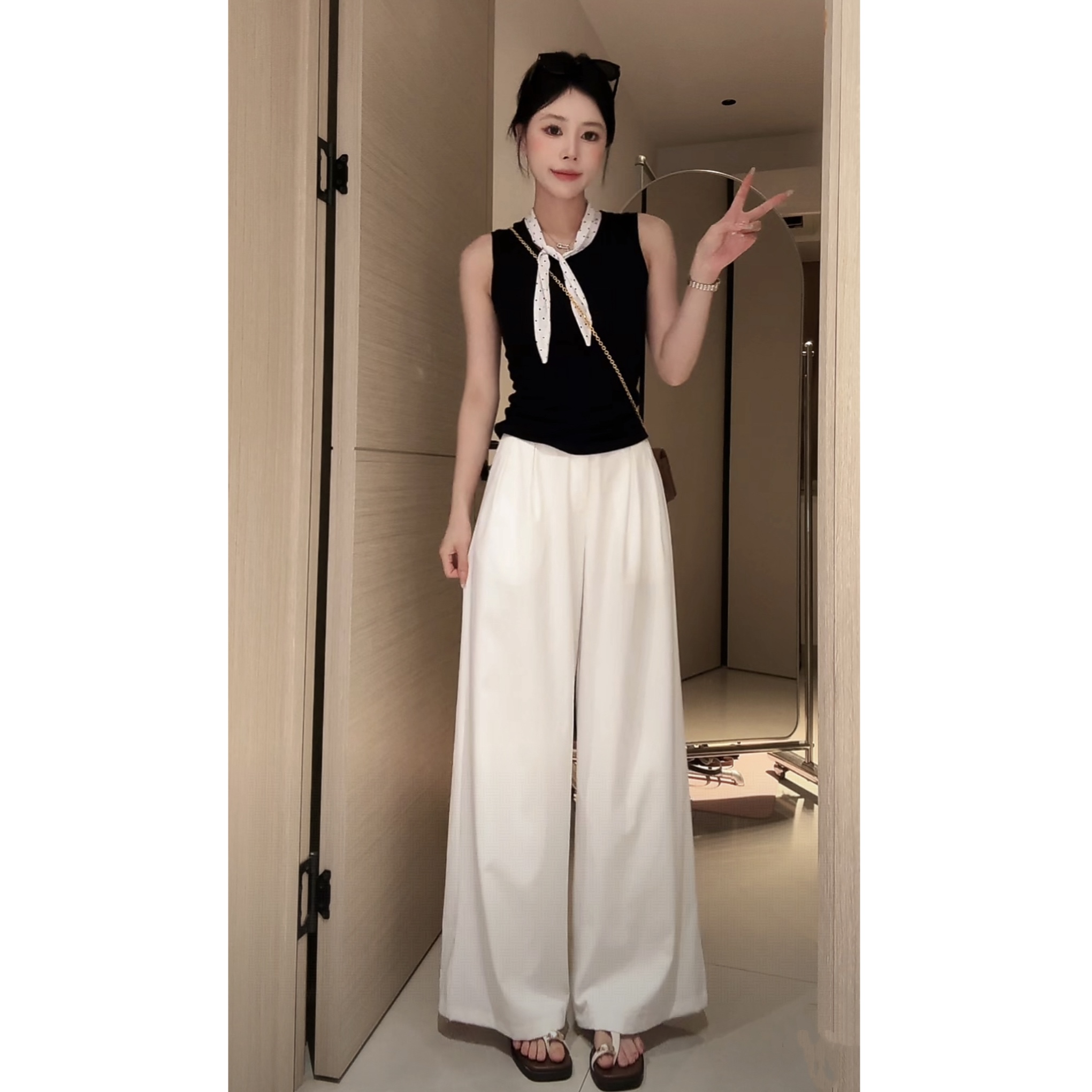 【现货+运费险】韩版夏季高腰宽松百搭显瘦垂感外穿阔腿休闲裤薄款