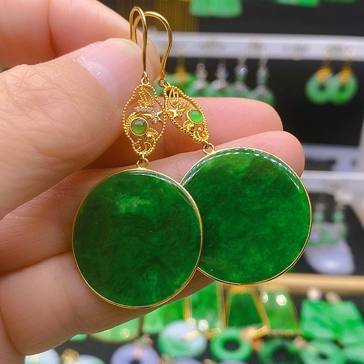 翡翠耳饰18K金镶嵌耳坠