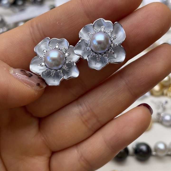 海水珍珠耳饰银S925镶嵌