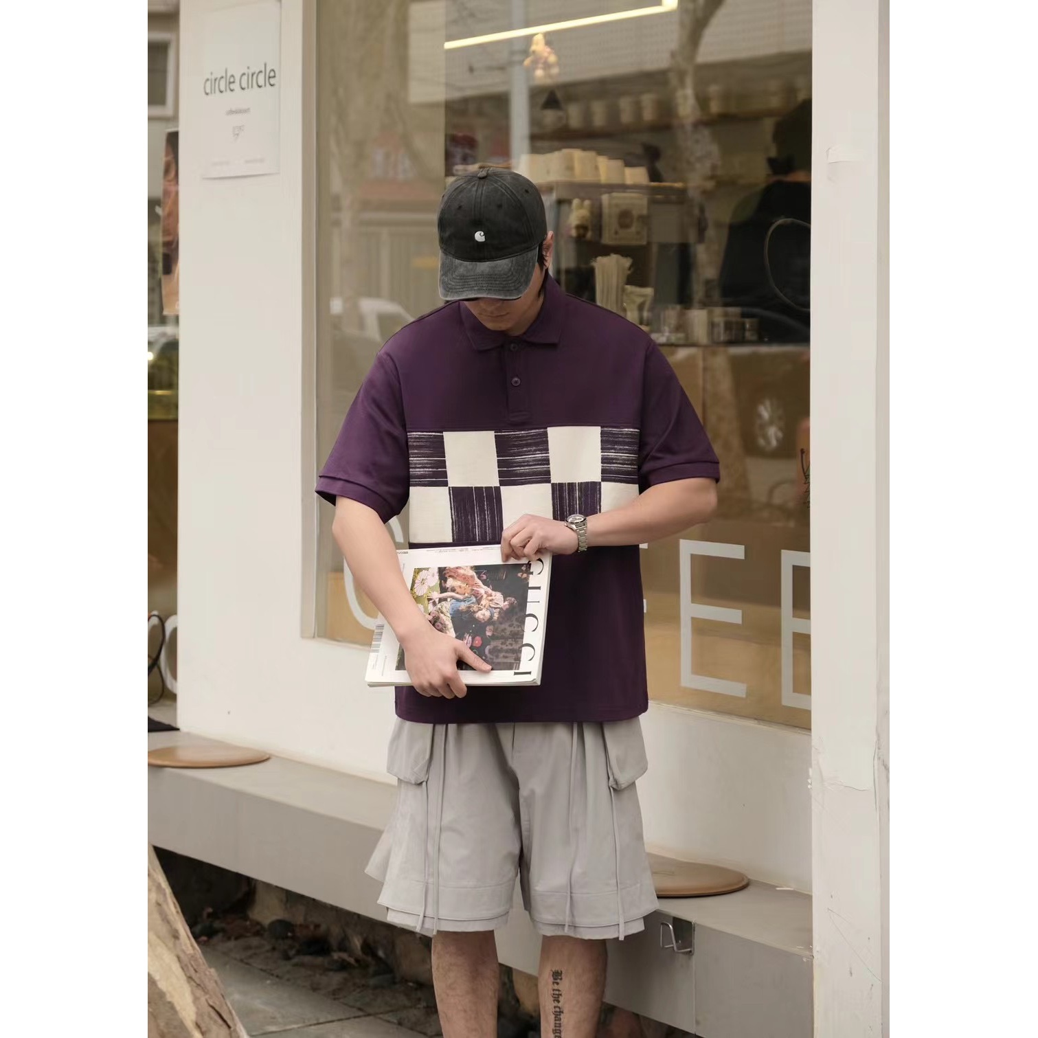 2024夏季新款短袖T恤P02简单休闲百搭翻领POLO日常格子