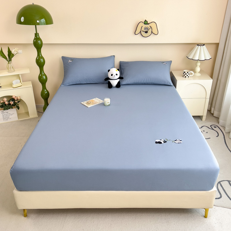 新疆长绒棉素色床笠（熊猫抱竹）绣花纯色床笠保护套 防滑床垫 床笠