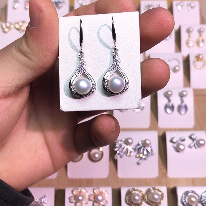 淡水珍珠耳饰银S925镶嵌