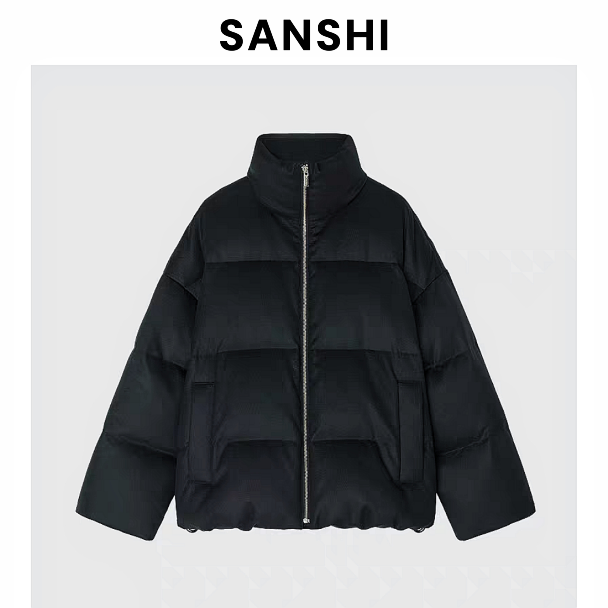SANSHI【黑色幽默】冬款丝驼绒时尚立领短款鹅绒服保暖外套羽绒服