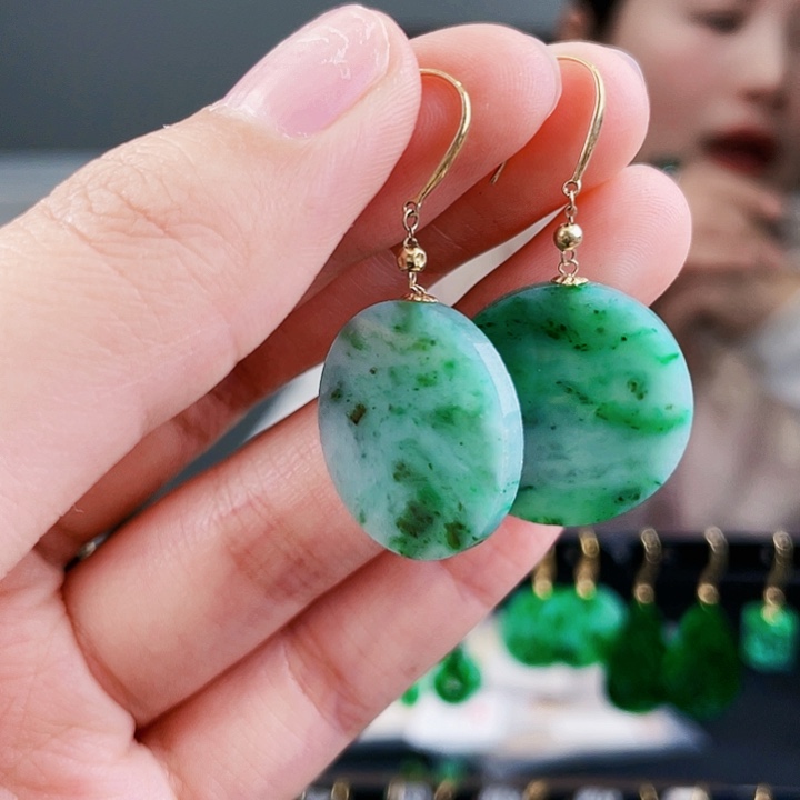 翡翠耳饰18K金镶嵌饰品