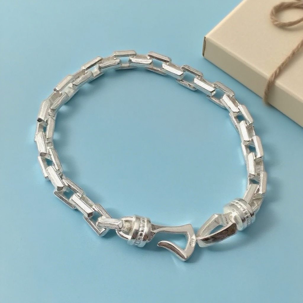 足银手链 足银990四方太角链手链时尚手工个性环环相扣纯银手链