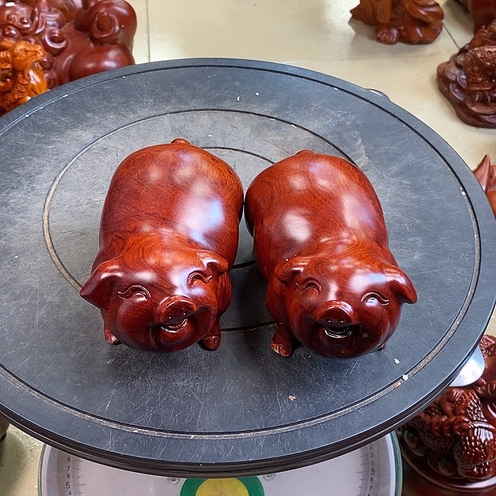 缅甸花梨木猪一对15 公分