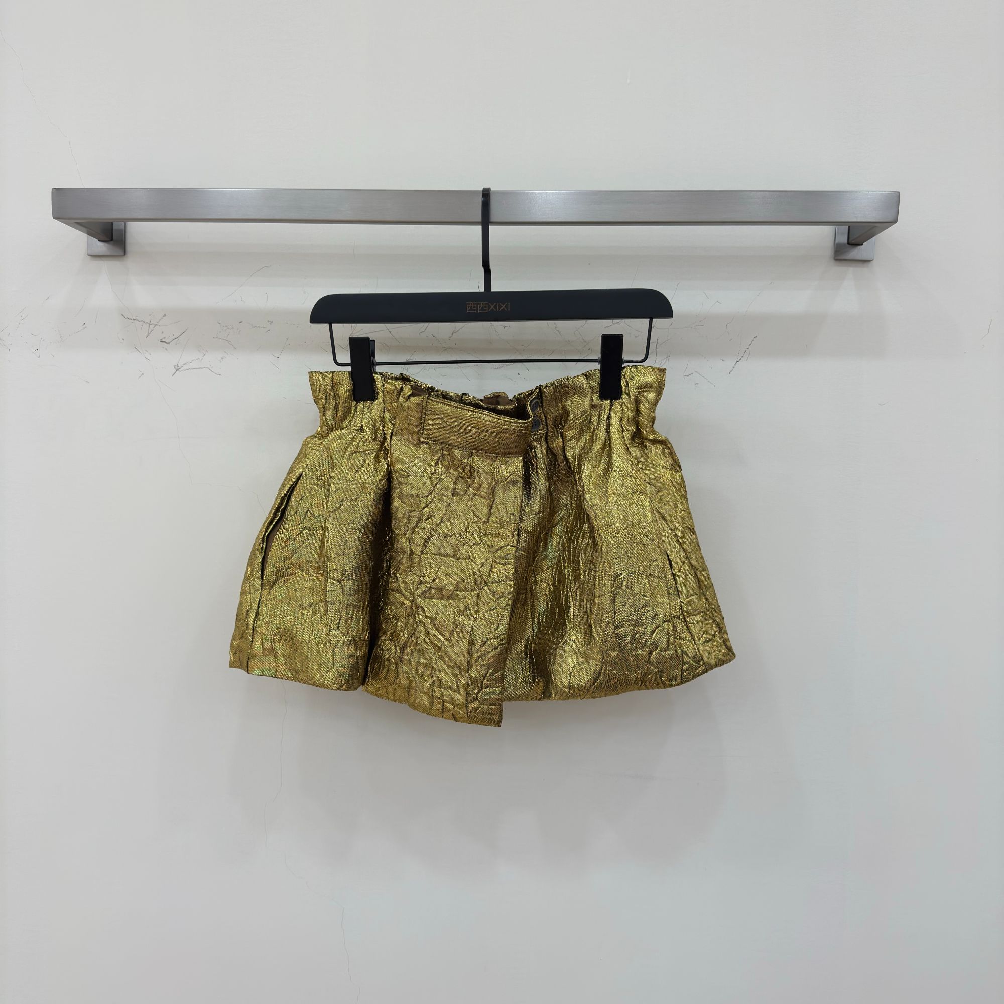 【西西高定】夏季新款小众设计复古轻奢金属质感褶皱半身裙