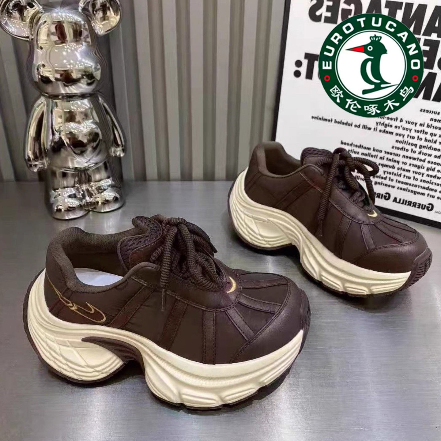 欧伦啄木鸟厚底增高6CM老爹鞋女2025春秋季百搭休闲显脚小运动鞋