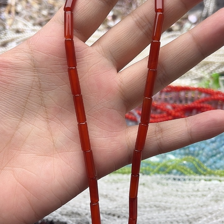 未镶嵌玛瑙/玉髓珠宝半成品一条4/13mm左右红玛瑙管珠