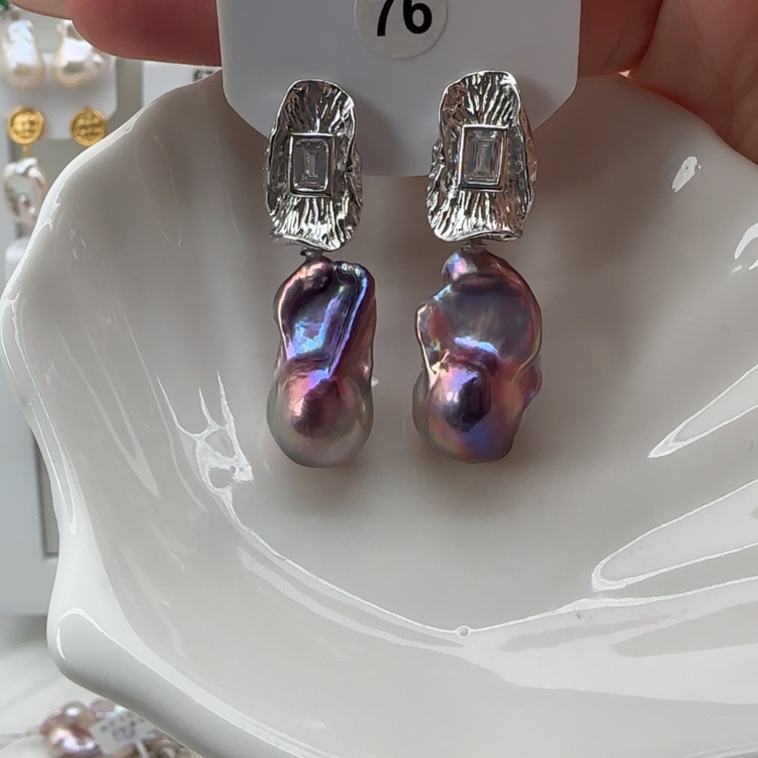 淡水珍珠耳饰银S925镶嵌哮*