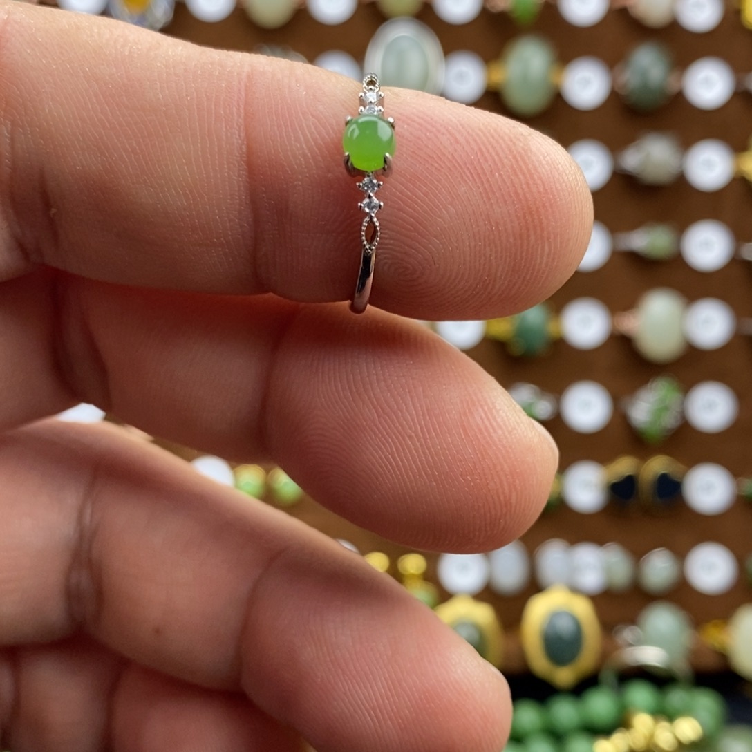 和田玉（碧玉）银S925镀金镶嵌戒指