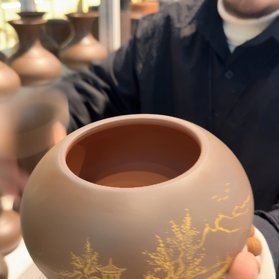 钦州坭兴陶原矿泥茶叶罐半斤花瓶