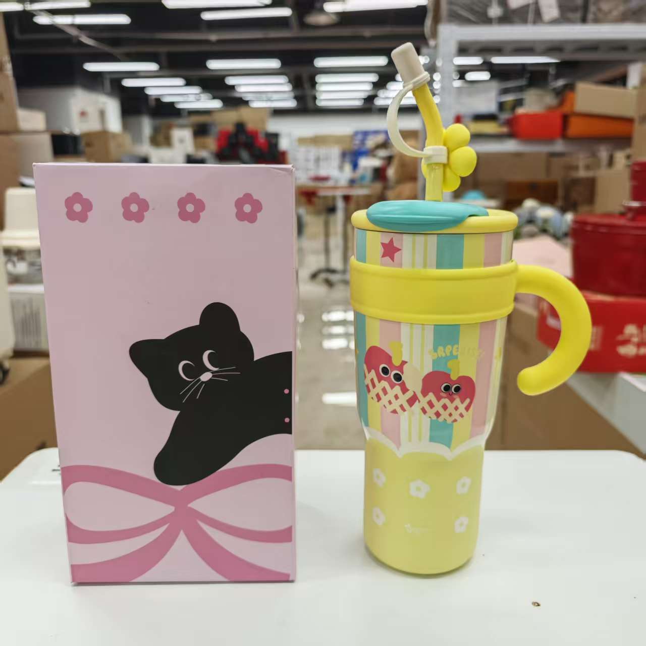 黄色水杯可爱喵星人保温杯颜色随机