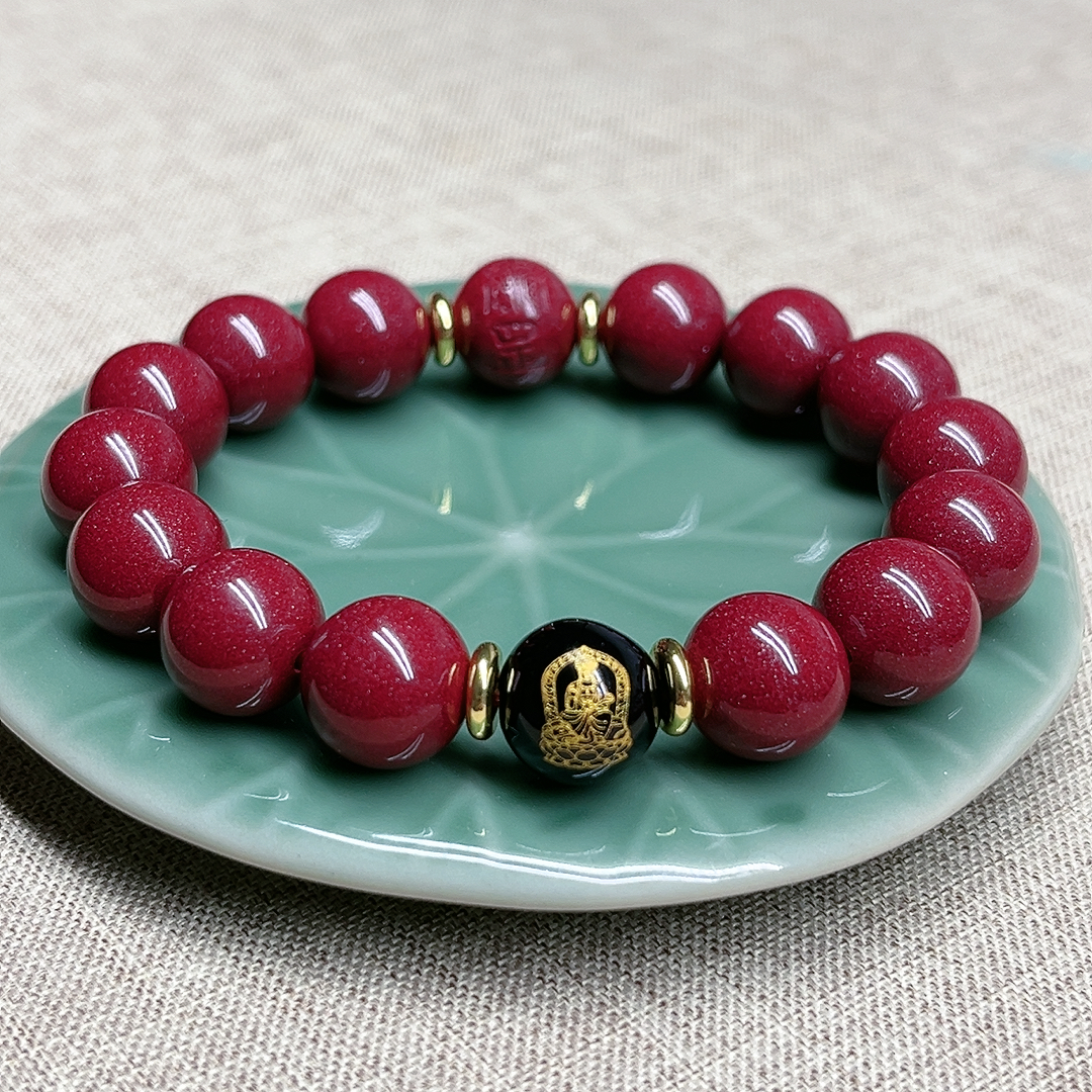 含辰砂工艺品高含量紫金砂文哲大将军手链女款保真朱砂生肖守护神