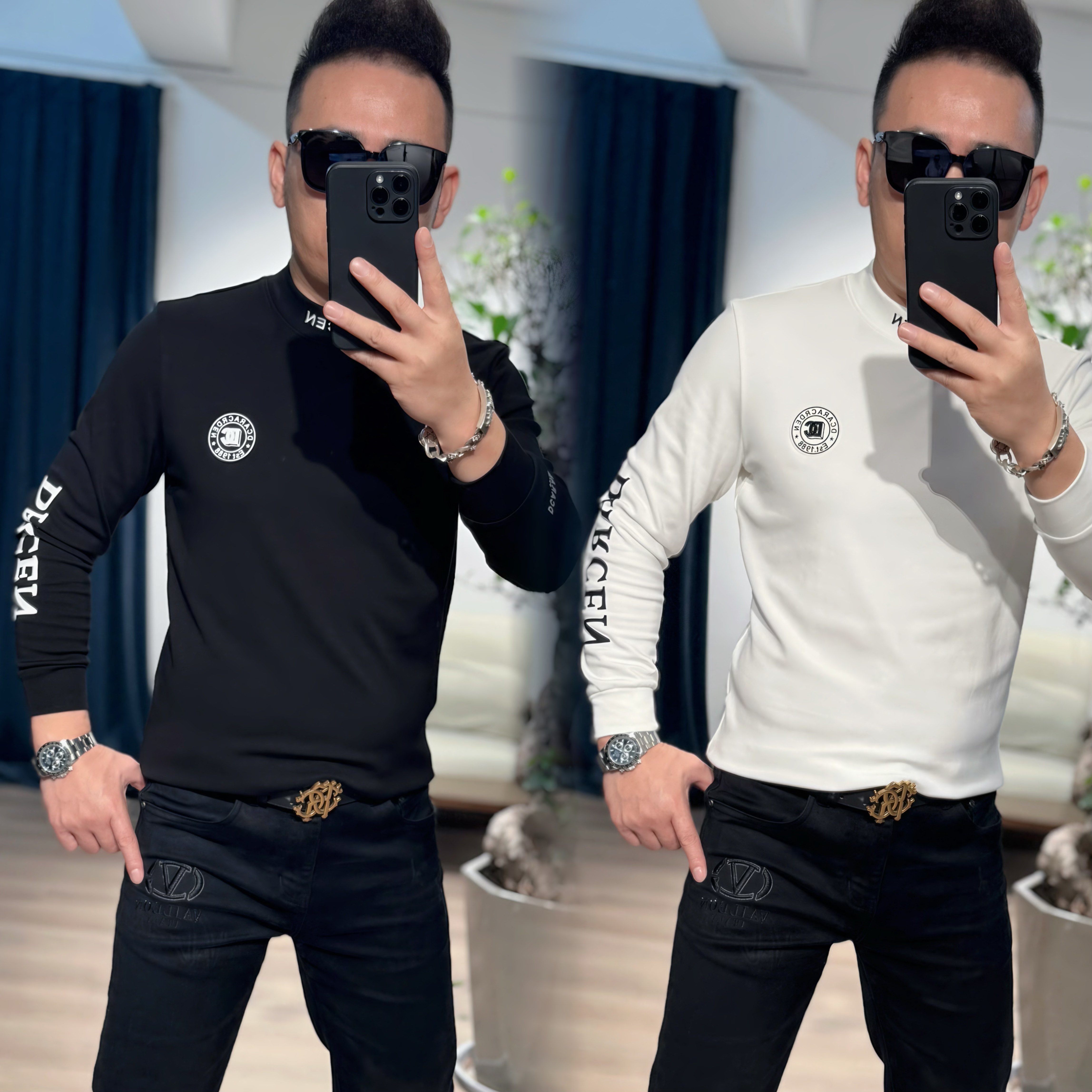 【VG轻奢】25秋冬新款重工刺绣时尚百搭加绒打底衫9808