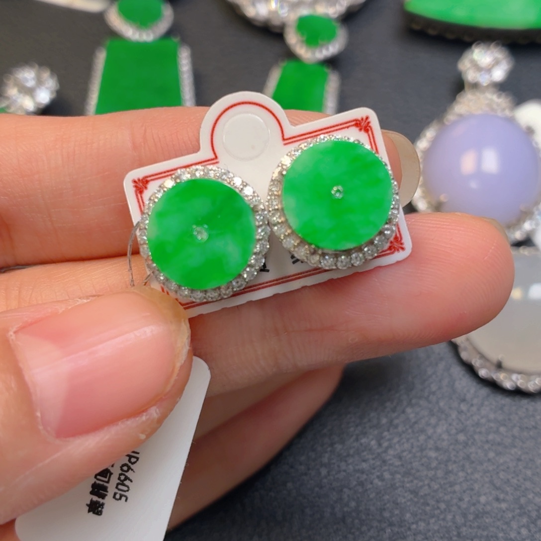 翡翠银S925镶嵌吊坠(不含链)耳钉