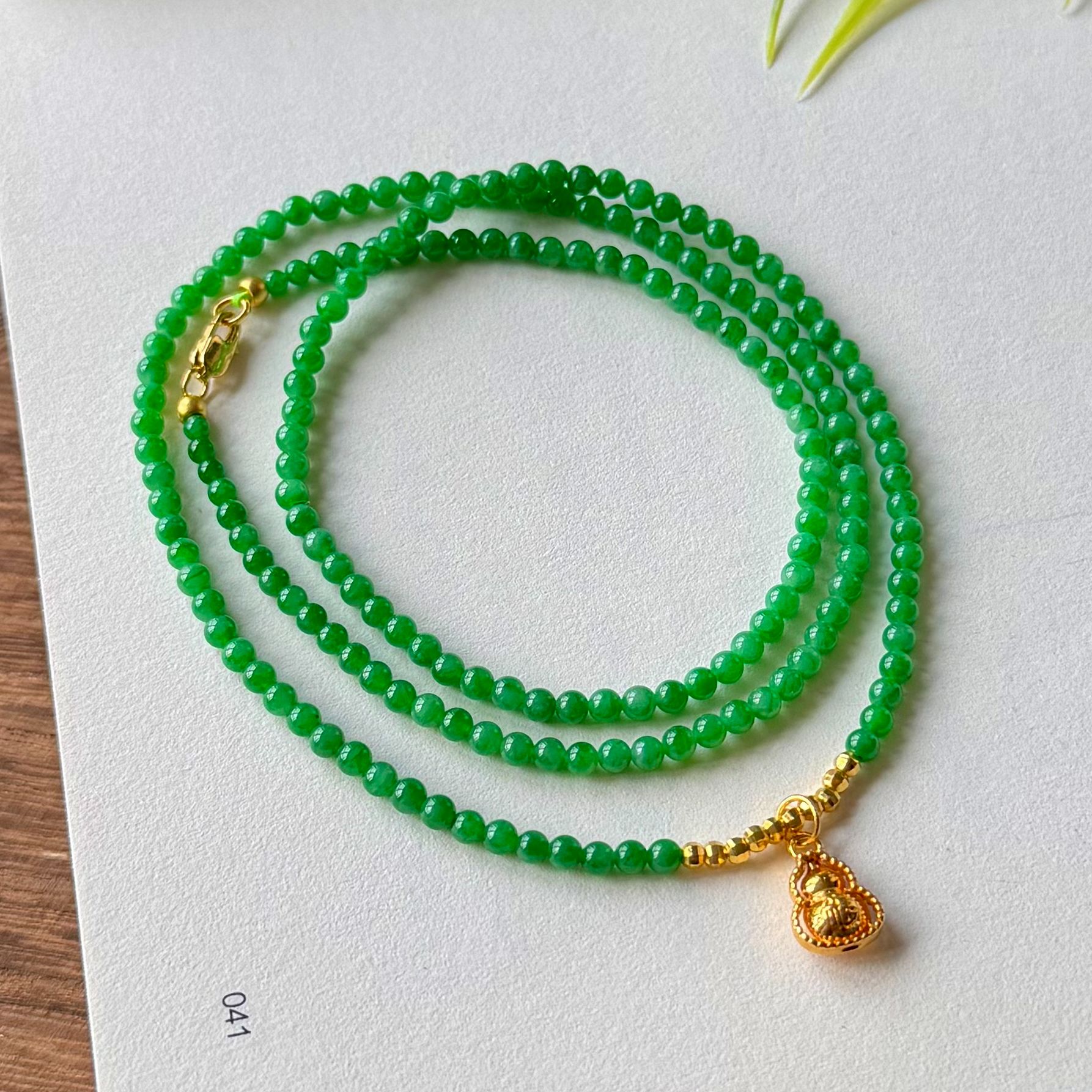 F545冰种绿小米圆珠项链缅甸天然A货翡翠时尚绿色气质轻奢