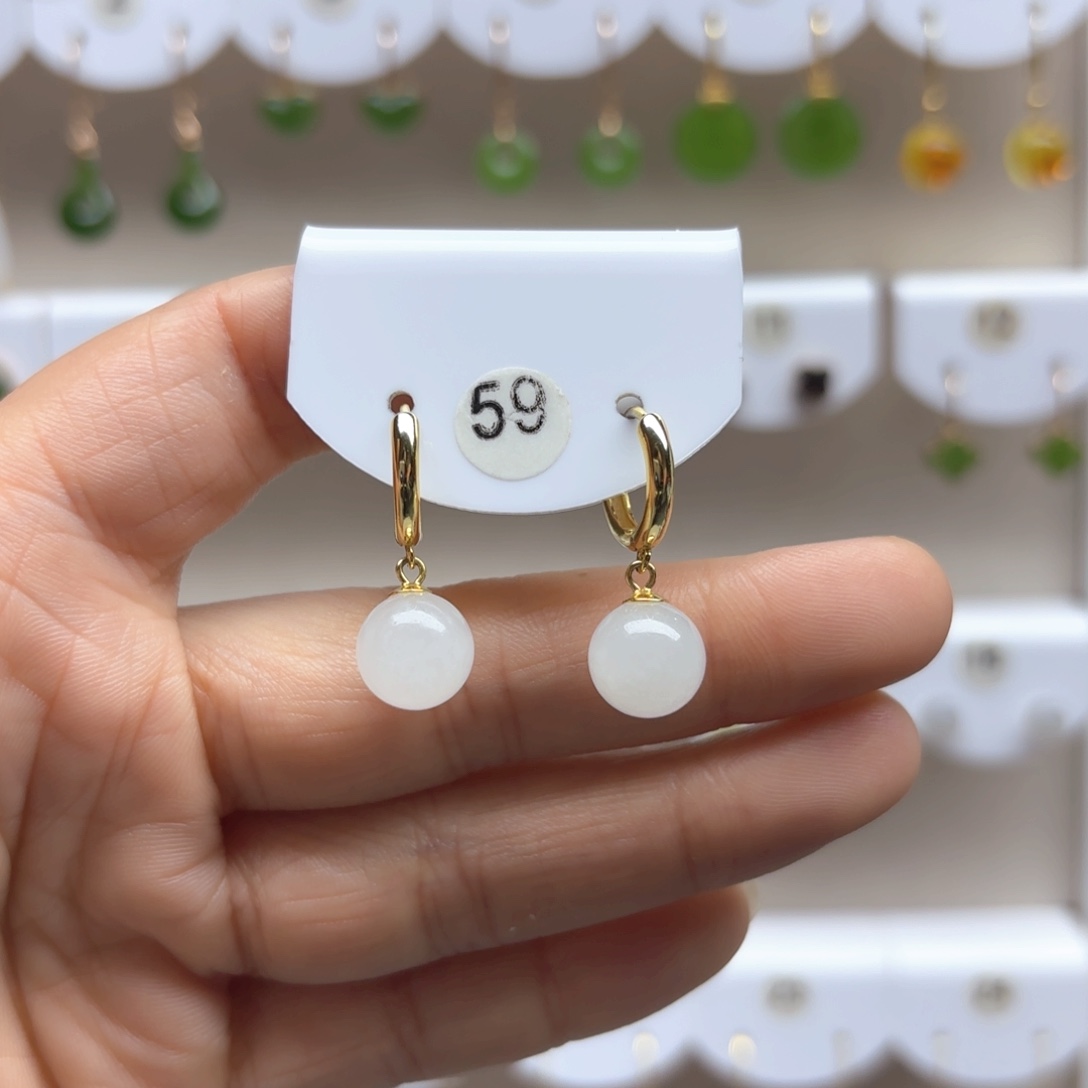 和田玉耳饰银S925镶嵌