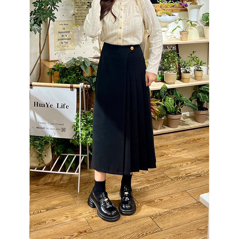 QC【气质宣言2.0】微胖大码女秋冬不对称压褶厚款半身裙XS311D61