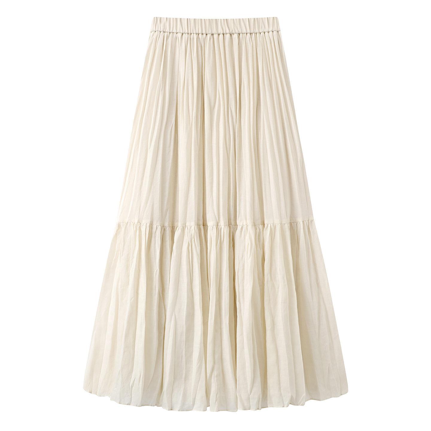 艾家同款2025夏季新款时尚松紧高腰苎麻中长款半身裙3557