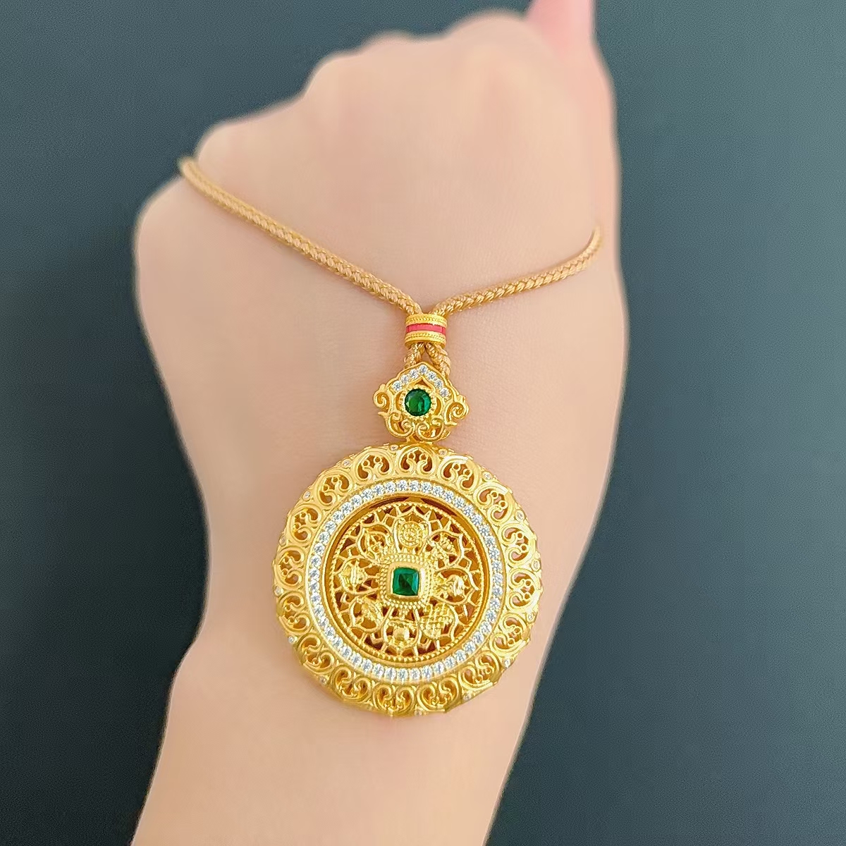 吊坠足银 足银坠链古法花丝八宝罗盘精致百搭精美时尚饰品银饰