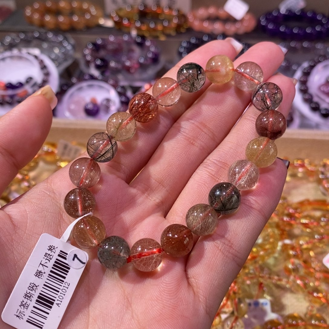 水晶手串未镶嵌慧*：彩发晶10+