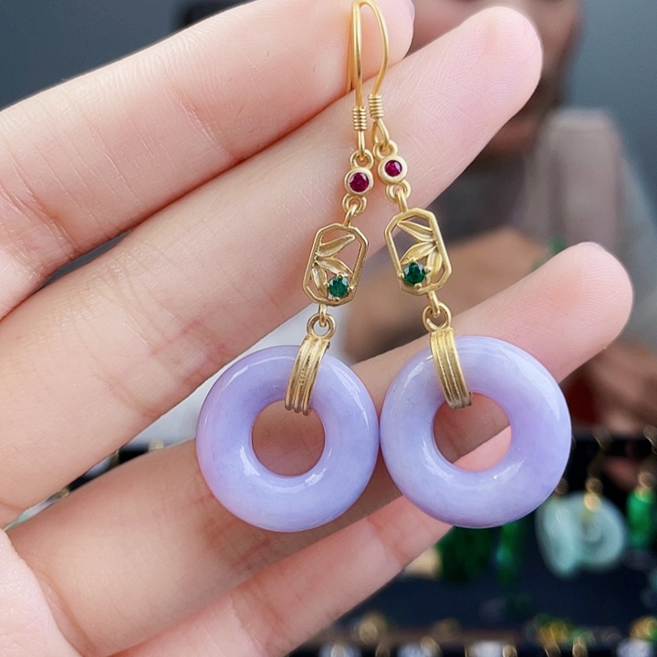 翡翠耳饰银S925镶嵌饰品