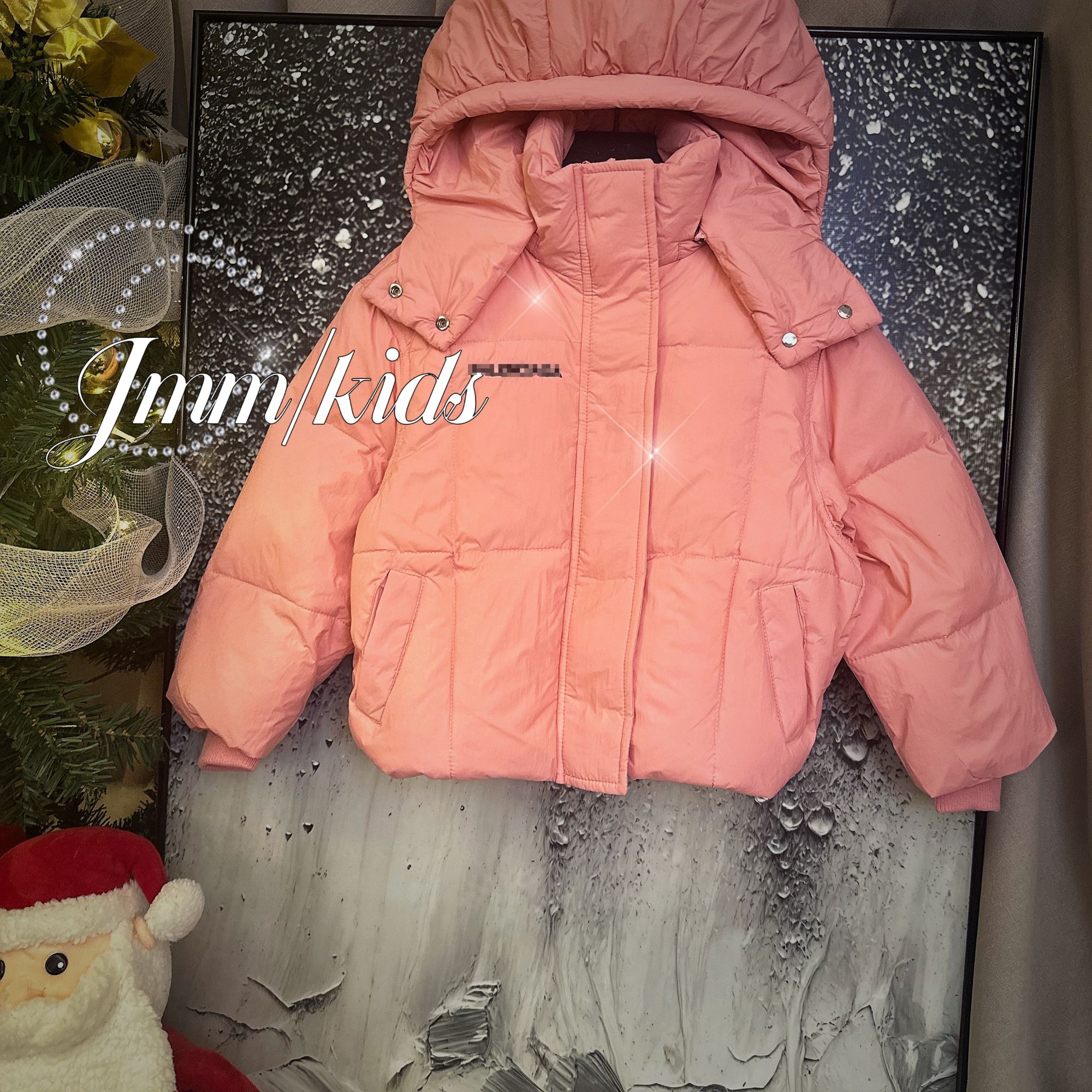 单品-粉外套C075 女童粉色羽绒服冬装加厚保暖连帽外套户外上衣