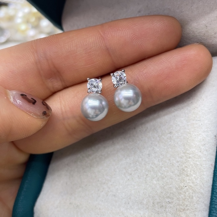 海水珍珠耳饰银S925镶嵌