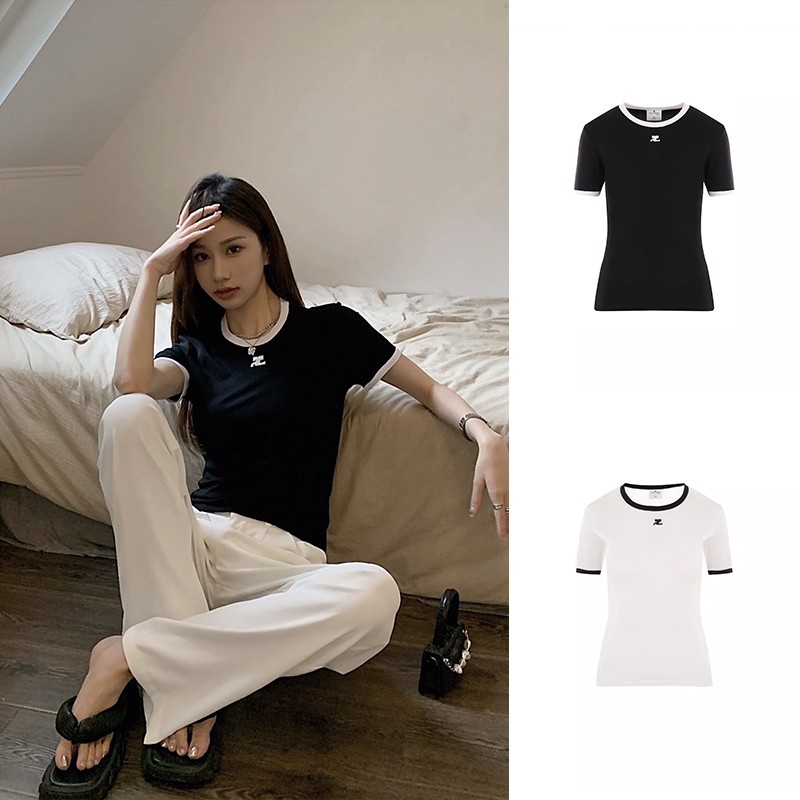 全新未使用  COURREGES 拼接刺绣徽标T恤 VESJTS017-JS0070