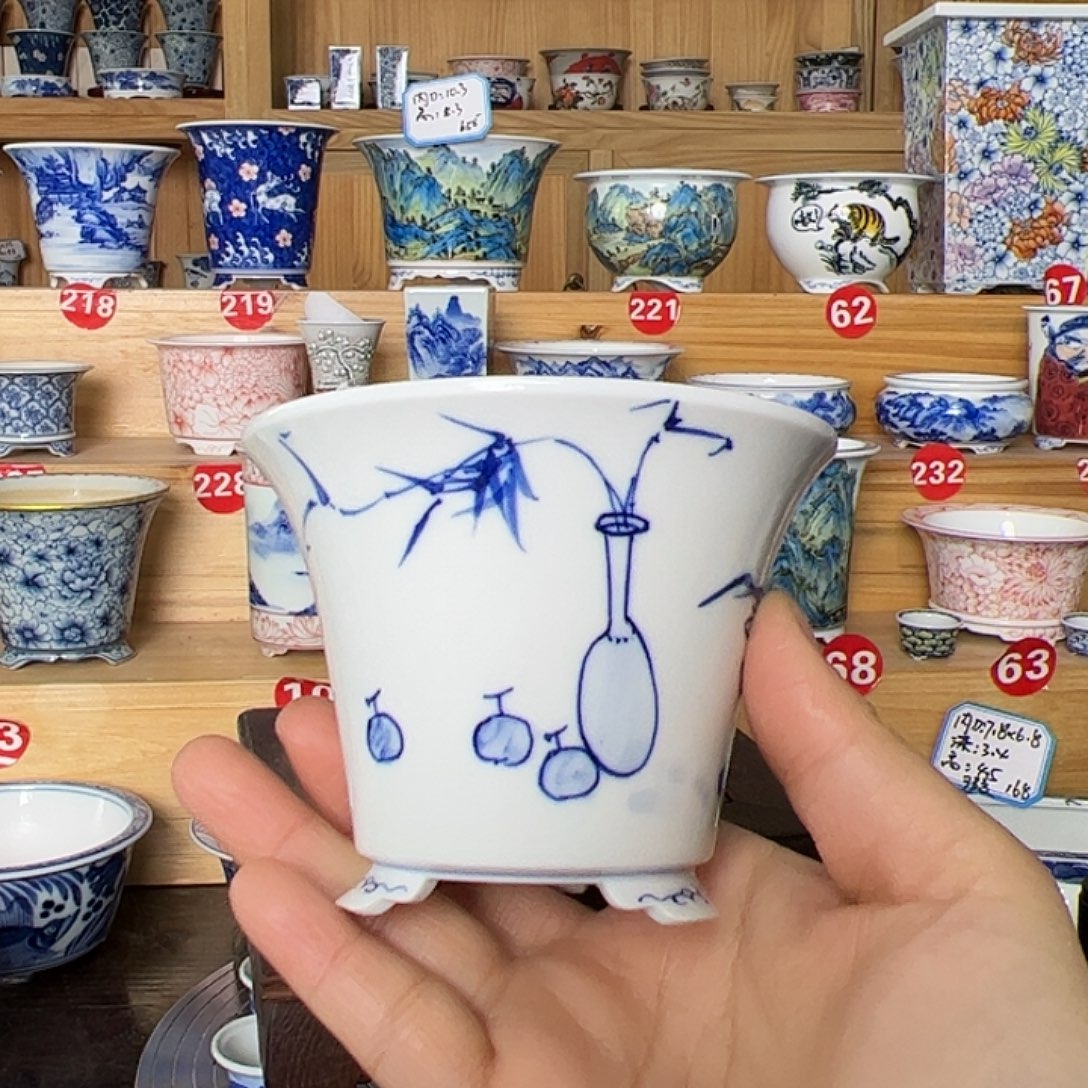 寻***之墨奈手绘陶瓷花盆内口8.3高7.3