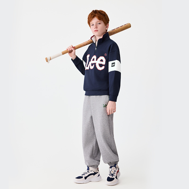 Leekids2025新款男女中大童宽松套头运动针织时尚休闲卫衣