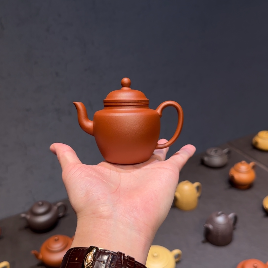 用***销紫砂茶壶折肩宫灯 生砂朱泥 150cc