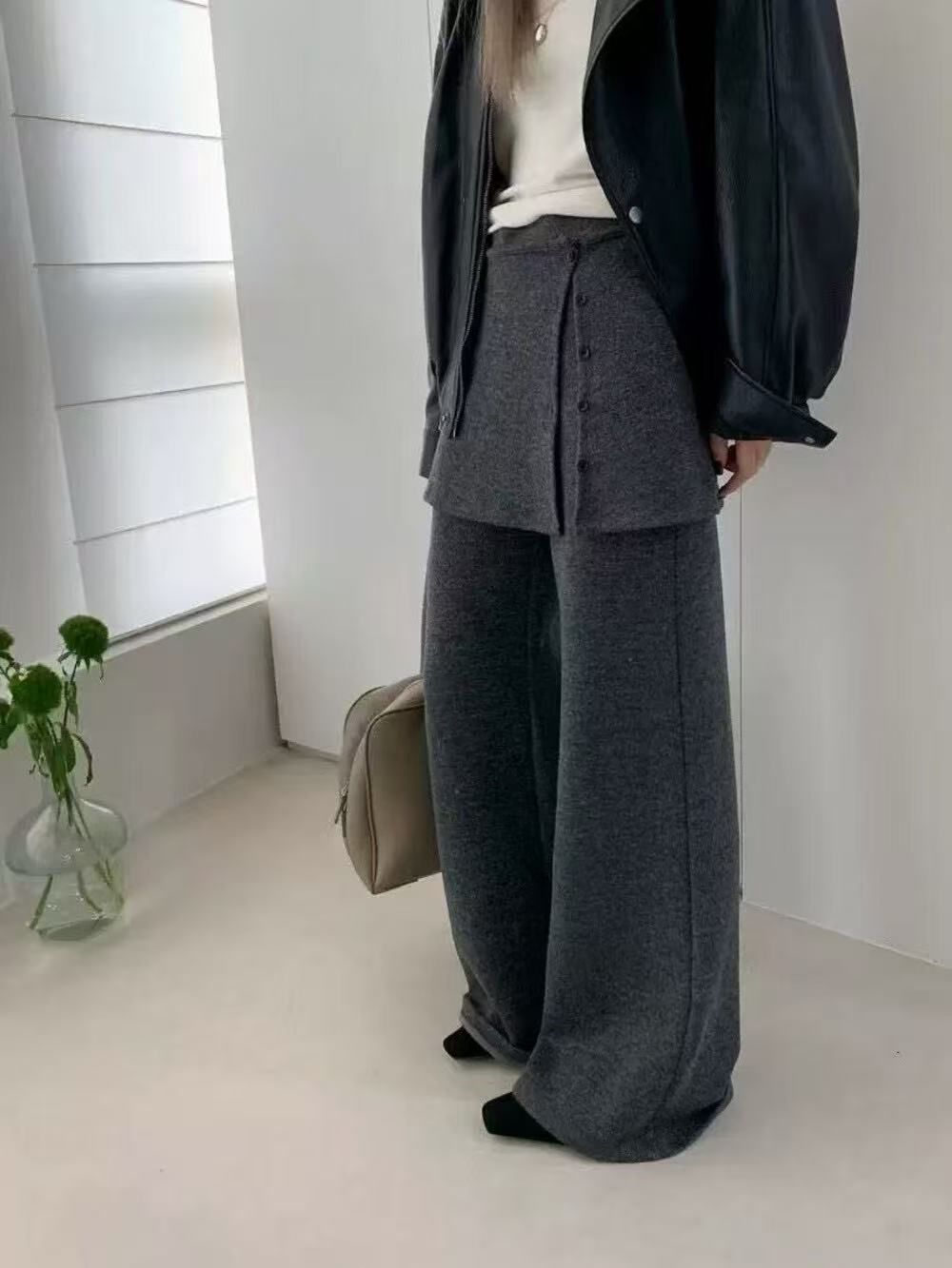 韩系屁帘裤垂感裤女2025秋冬新款微喇针织裤时尚洋气休闲裤长裤潮