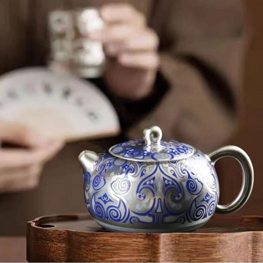 战国纹凤鸣壶西施银壶礼盒装鎏银