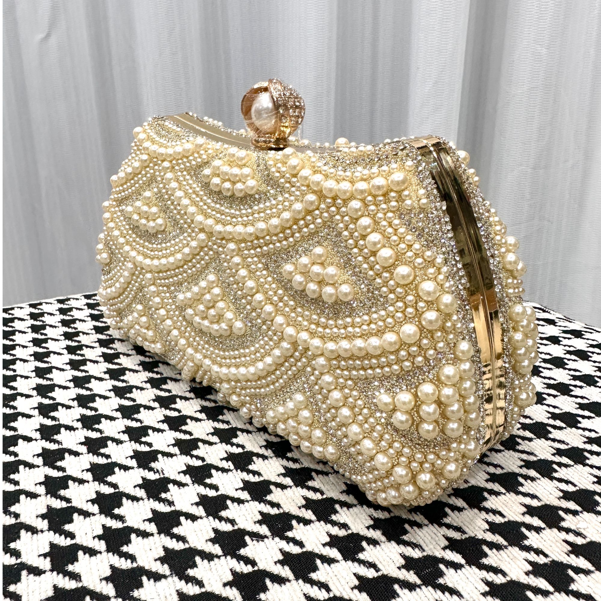 2025新款珍珠双面晚装包时尚宴会镶钻珍珠斜跨晚宴包晚装包小香风