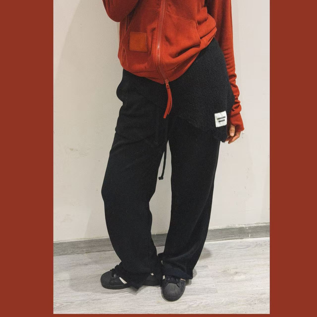 WOGU250666加绒加长黑色休闲裤