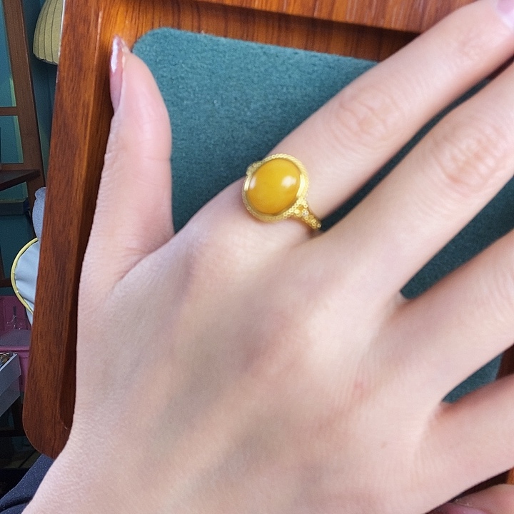 蜜蜡银S925镶嵌戒指戒指