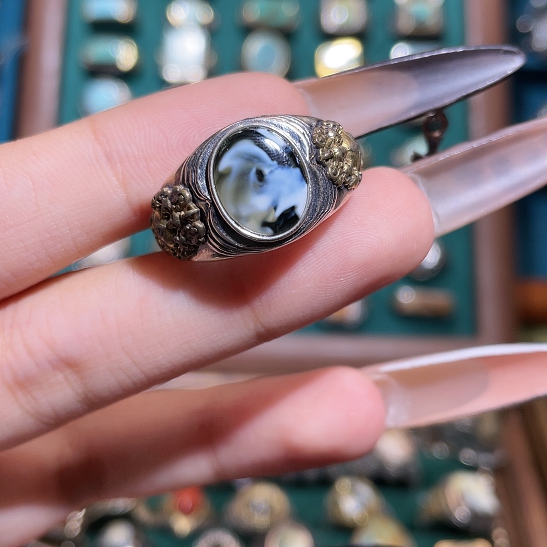 琥珀银S925镶嵌戒指