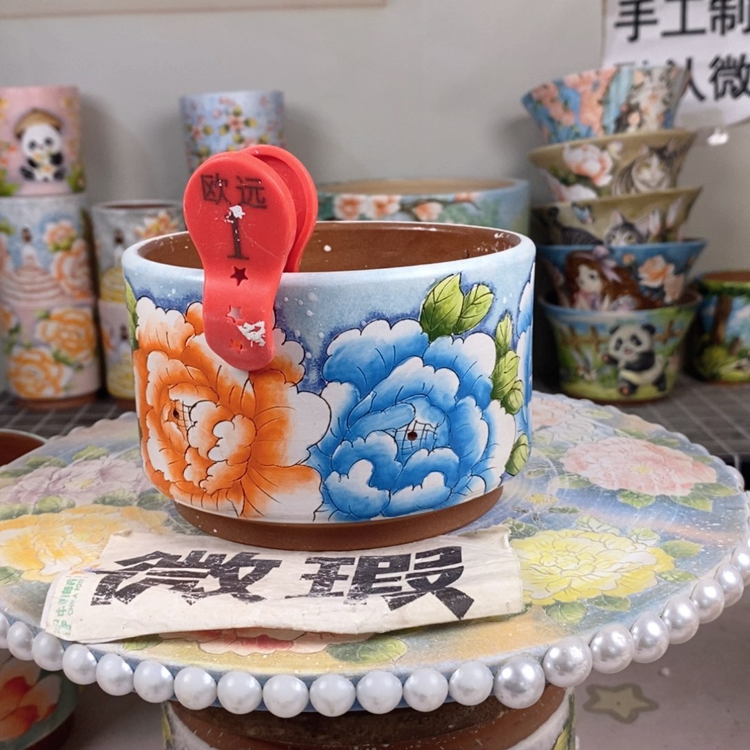 紫砂花盆红陶手绘花盆