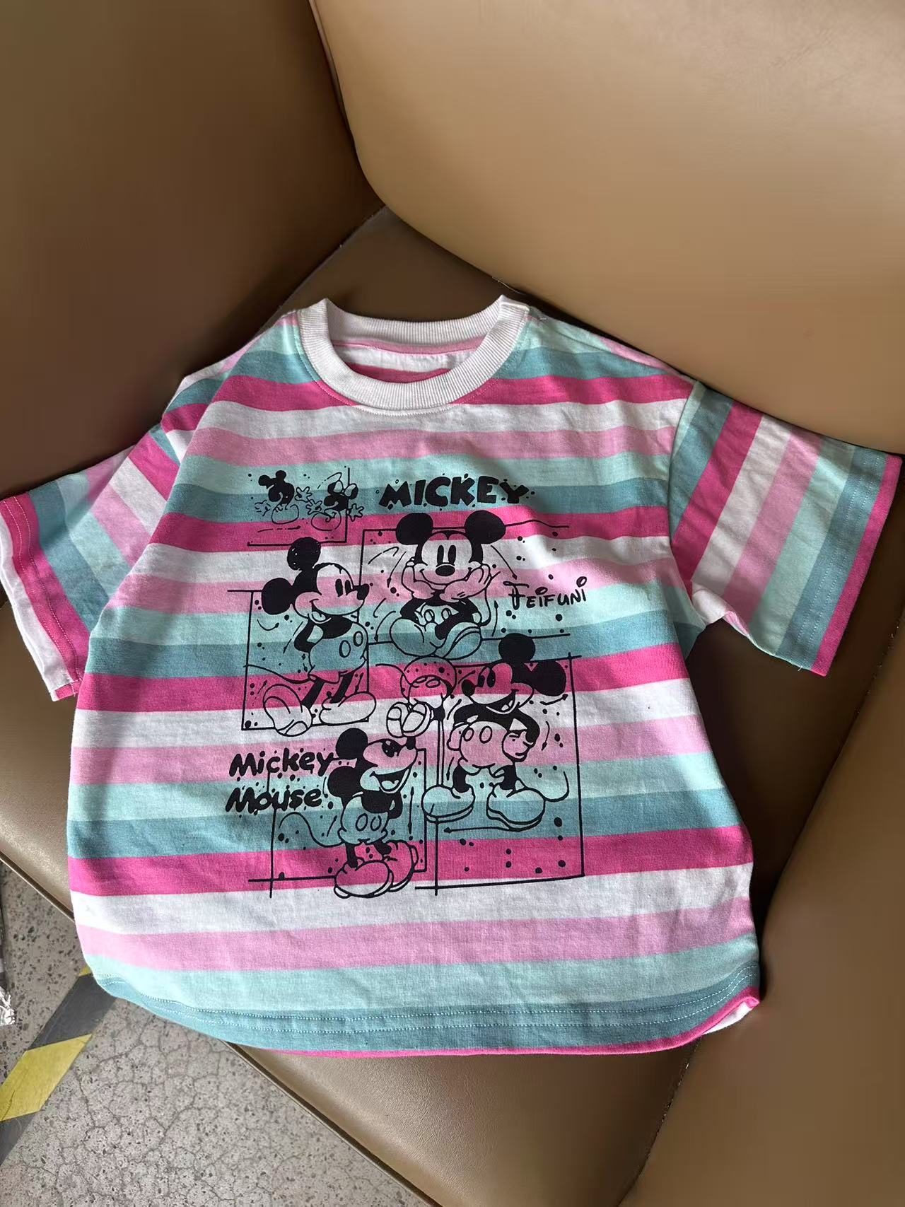 舅舅严选童装儿童夏季韩版时尚百搭宽松短袖圆领短袖C88665彩条