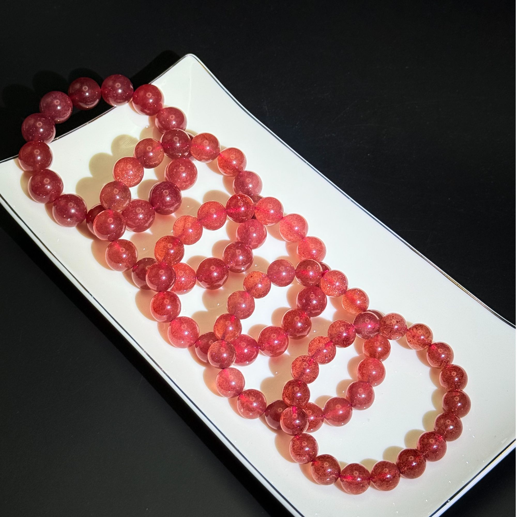 纯天然精品满肉桃花色草莓晶时尚精致水晶手串 D343 多样性发其一