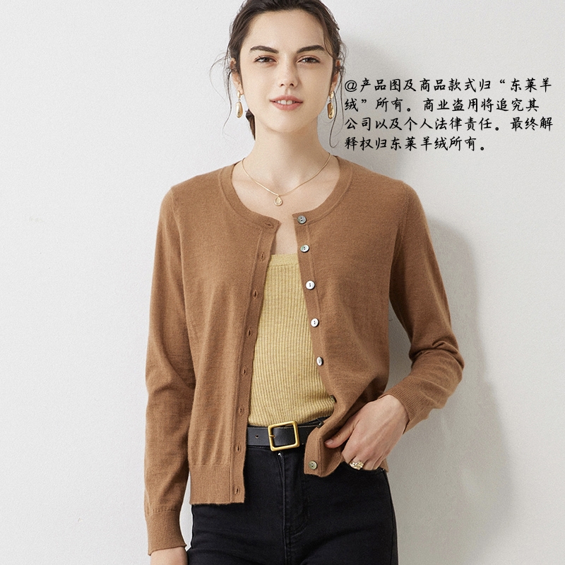 女士精纺100%山羊绒圆领开衫鄂家工艺加支加密羊绒天花板七针休闲